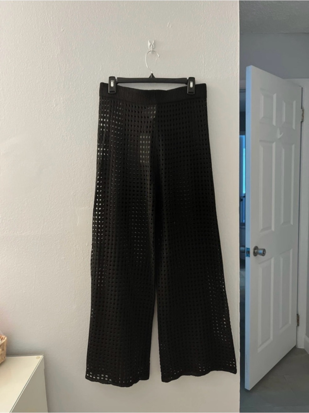Black Crochet Wide-Leg Pants